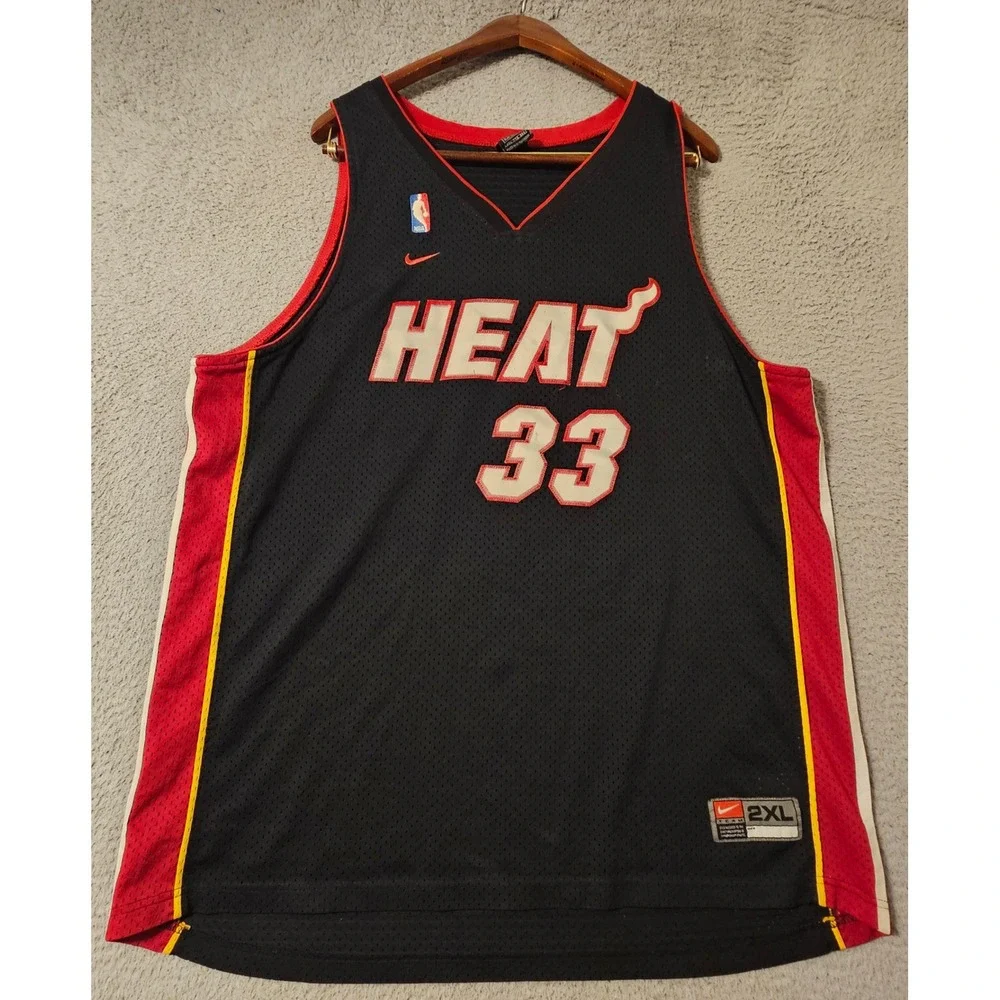Vintage Nike Miami Heat Alonzo Mourning #33 NBA Jersey Mens 2XL Black Mesh Red